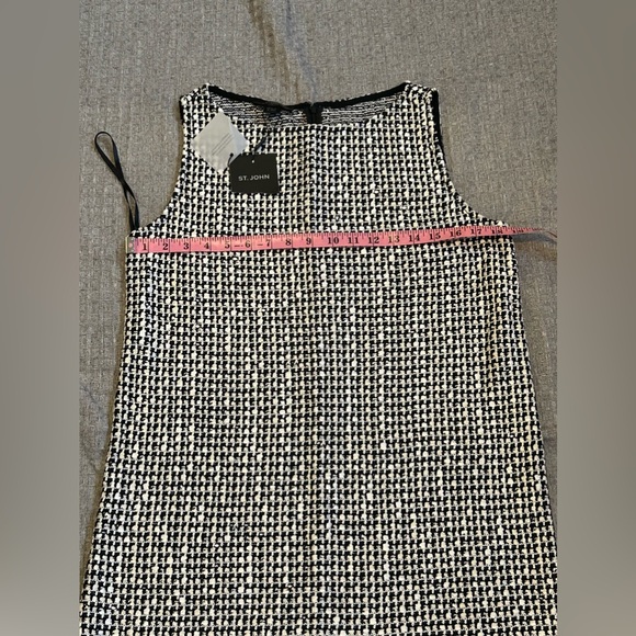 NWT ST. JOHN Sleeveless Ecru White Black Multi Tweed Knit Shift Dress Zip Up M - Picture 12 of 14
